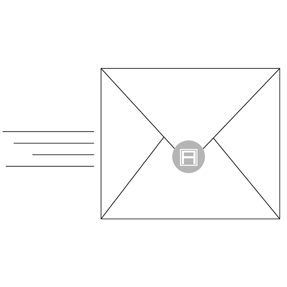 Minimalist white icon of a letter envelope